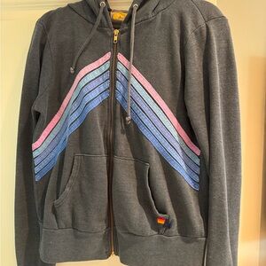 Aviator Nation Charcoal Hoodie with Vibrant Stripes
